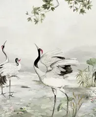手作植纖舞鶴 壁畫(光襯)