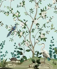 花園蒼鷺 壁畫(水藍)