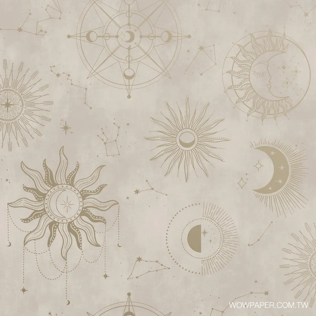 占星天體 壁紙(米金) ｜ 進口壁紙｜ 適合公共空間設計